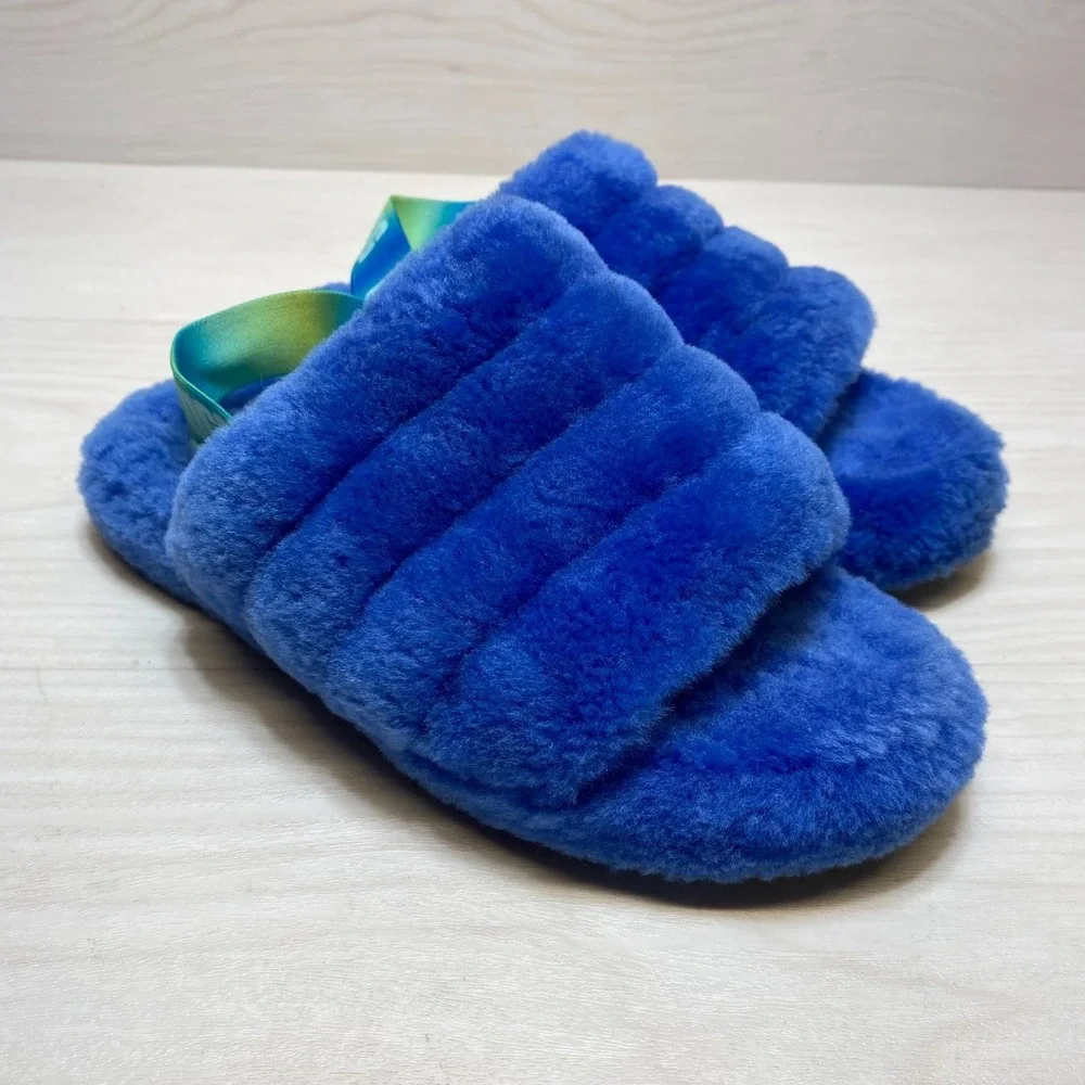 UGG Fluff Yeah Slide Slippers Girls Size 5 Blue Comfort Lightweight Casual